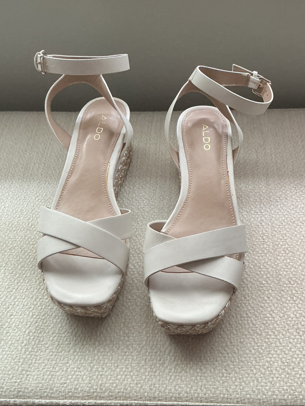 NWOT ALDO Women's Warm White Ankle-Strap Wedge Sandals